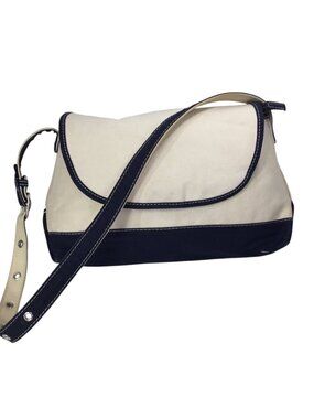 L.L. Bean Canvas Messenger Bag Canvas Crossbody Purse Boat And Tote Natural Navy